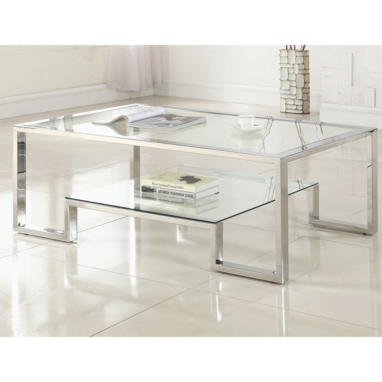 Furniture Stunning Modern Contemporary Glass Coffee Table Chrome SELENA